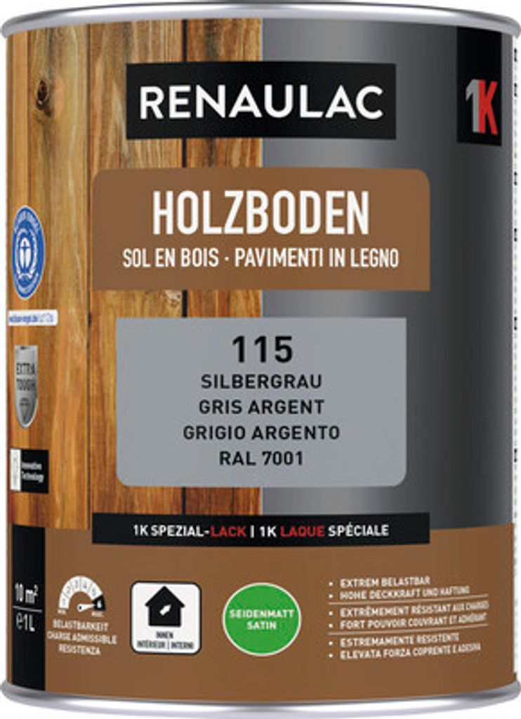 RENAULAC Holzbodenfarbe seidenmatt silber 1 l Produktbild 