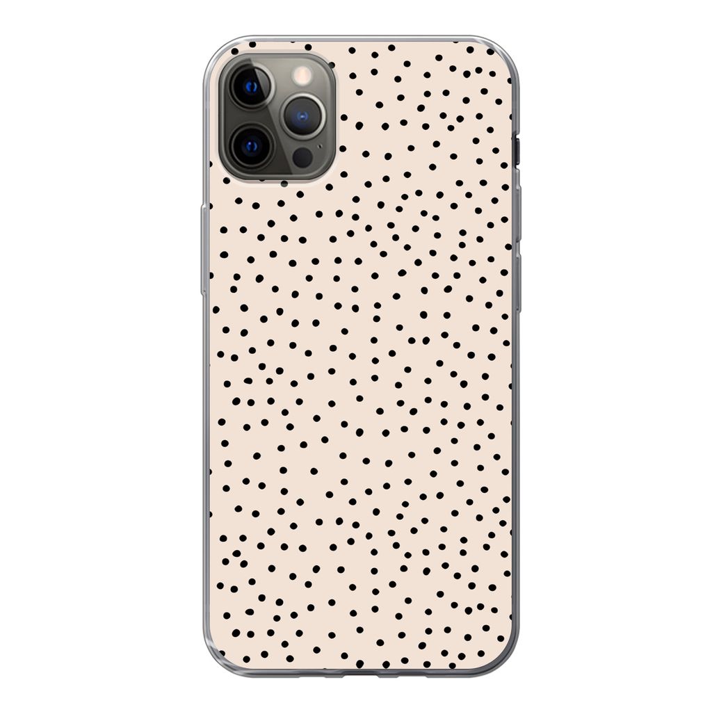 MuchoWow Handyhülle Schutzhülle Hülle für iPhone 12 Pro Max Polka dot - Beige - Schwarz Silikon Softcase Handy Hülle - Hartschale