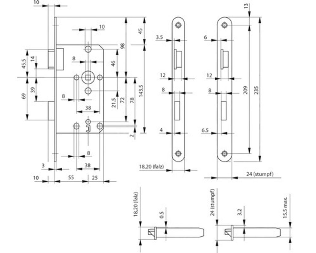Serratura da infilare BKS 0215 DIN destra, BB, 55/72/8, Immagine del prodotto 