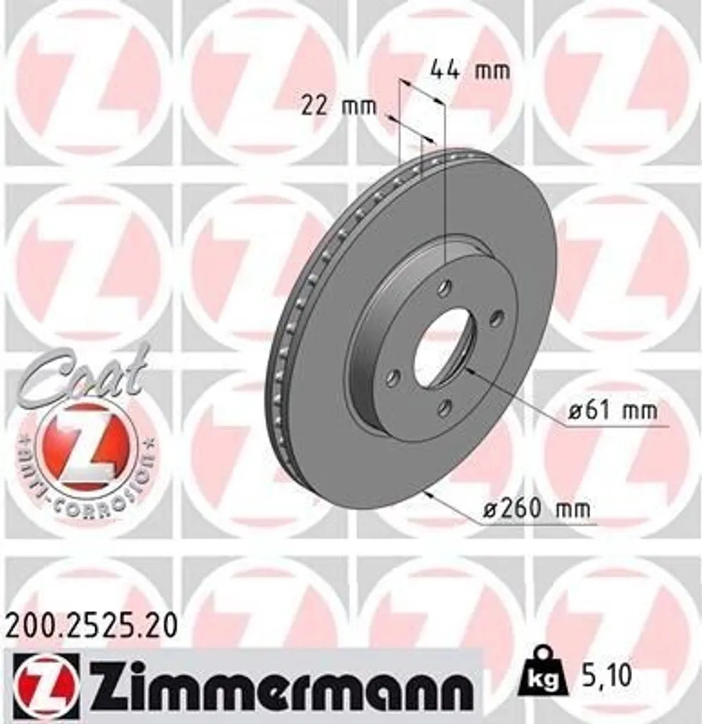 Disque de Frein Anti-Corrosion Zimmermann 200.2525.20 Haute Résistance