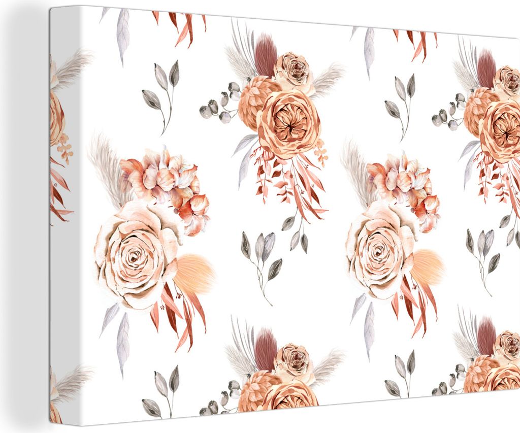 OneMillionCanvasses - Leinwandbilder - 140x90 cm, Blumen - Blätter - Bohème - Weiß, Wandbilder Kunstdruck Wanddekoration