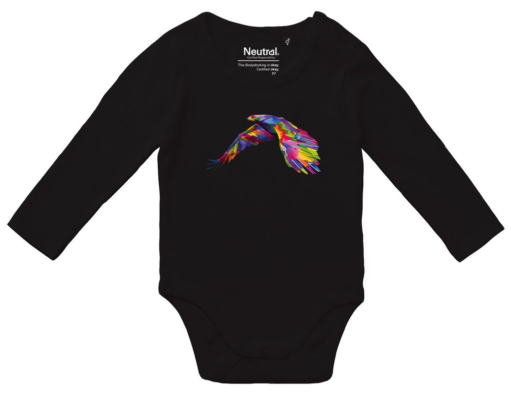 Huuraa Baby Body Adler Colorful 74 Black Baumwolle Fairtrade Langarmbody Geschenkidee