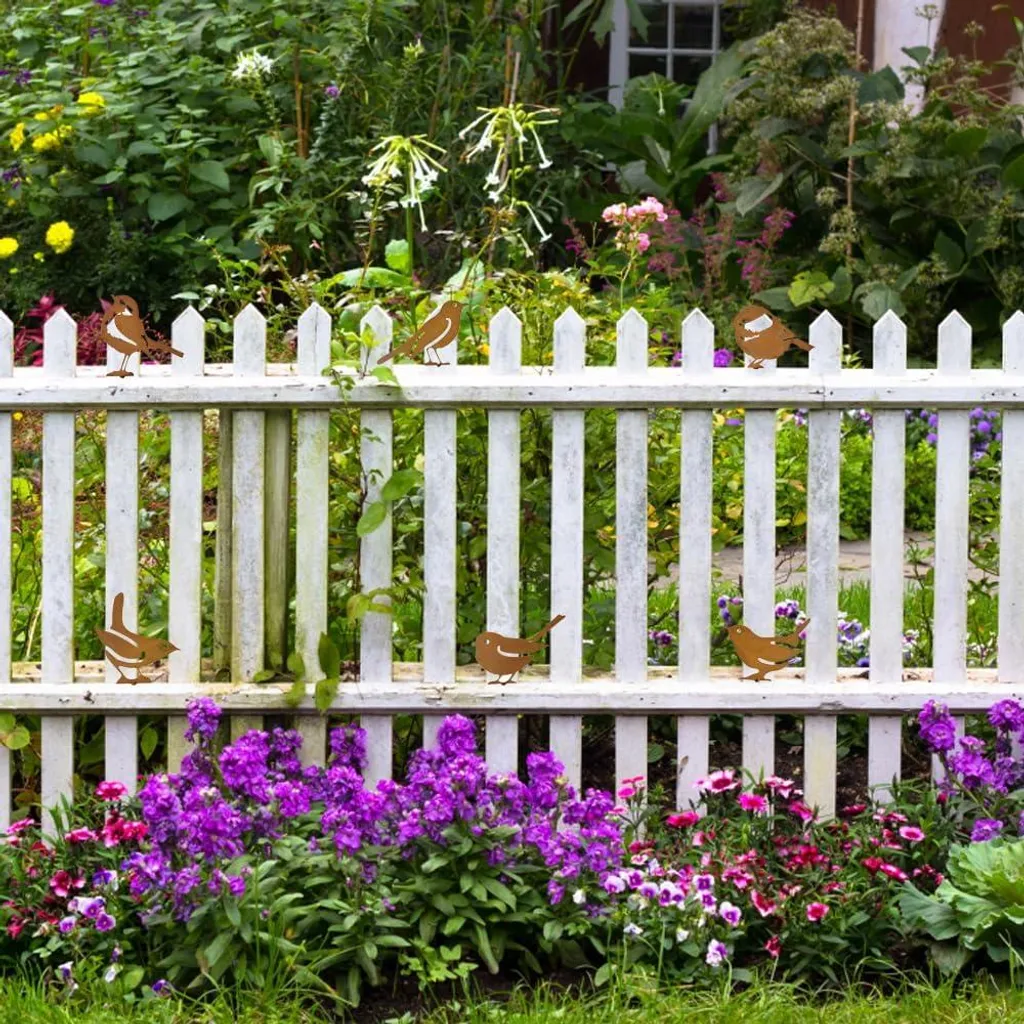 Ornements de jardin d'oiseaux rouillés pour décoration de parterre