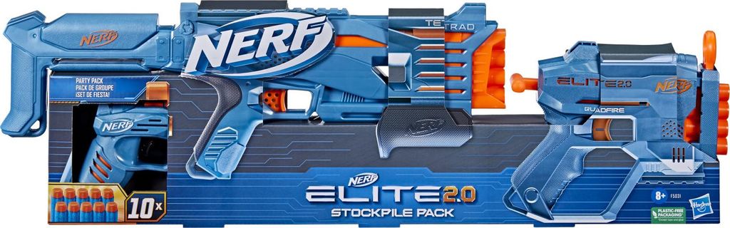 Product packaging for a Nerf Elite 2.0 Stockpile Pack.