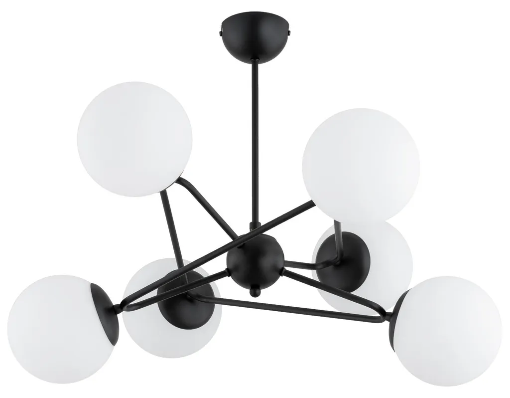 Lustre suspension design 6 globes blancs RESTO en métal noir 63x66 cm