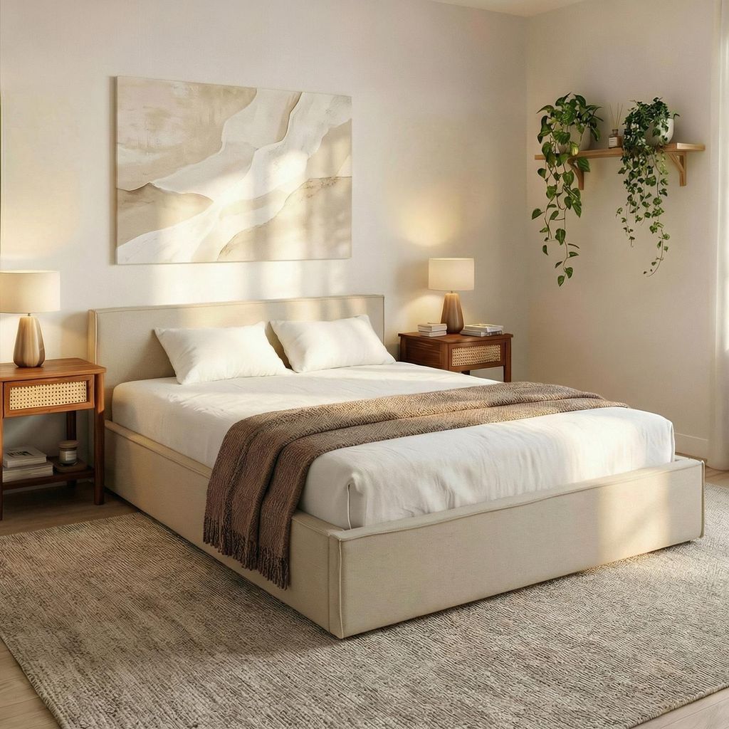 Polsterbett PESARO 160x200 cm, Beige – modernes Doppelbett Produktbild 