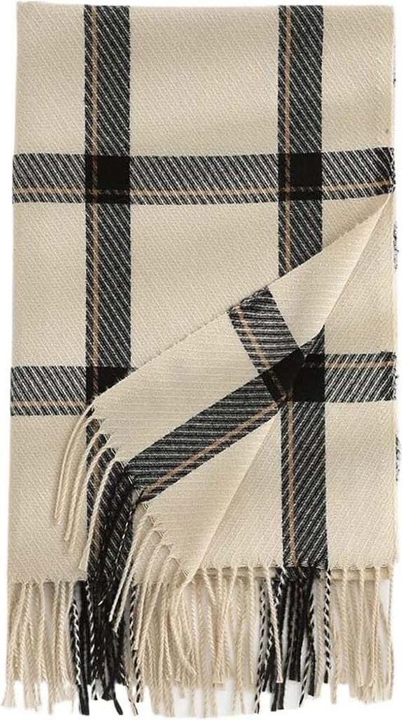 MODFU Schals, Gestreifter Karomuster Kaschmir-Imitat Schal, Weich, Warm & Vielseitig als Schal oder Poncho – Perfekt für Herbst und Winter, Beige