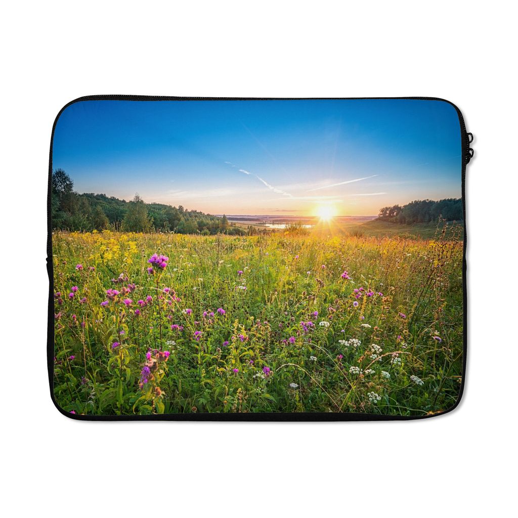 MuchoWow Laptop Hülle 17 Zoll Laptoptasche Sonne - Gras - Blumen - Zipper - Schutzabdeckung
