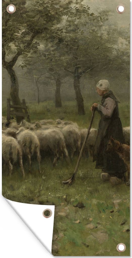 MuchoWow 80x160 cm Outdoor-Poster Gartendeko Sichtschutz Garten Poster für den Garten Hirtin mit Schafherde - Gemälde von Anton Mauve