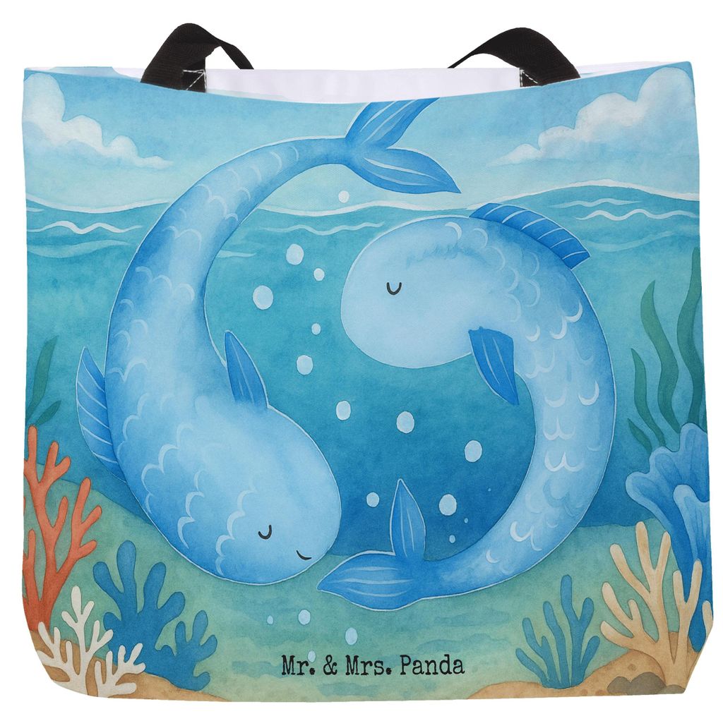 Mr. & Mrs. Panda Reisetasche Sternzeichen Fische Design - Weiß - Geschenk, Schultasche, Sternbild, Geburtstag Februar, Tote Bag, Strandtasche, Tra...