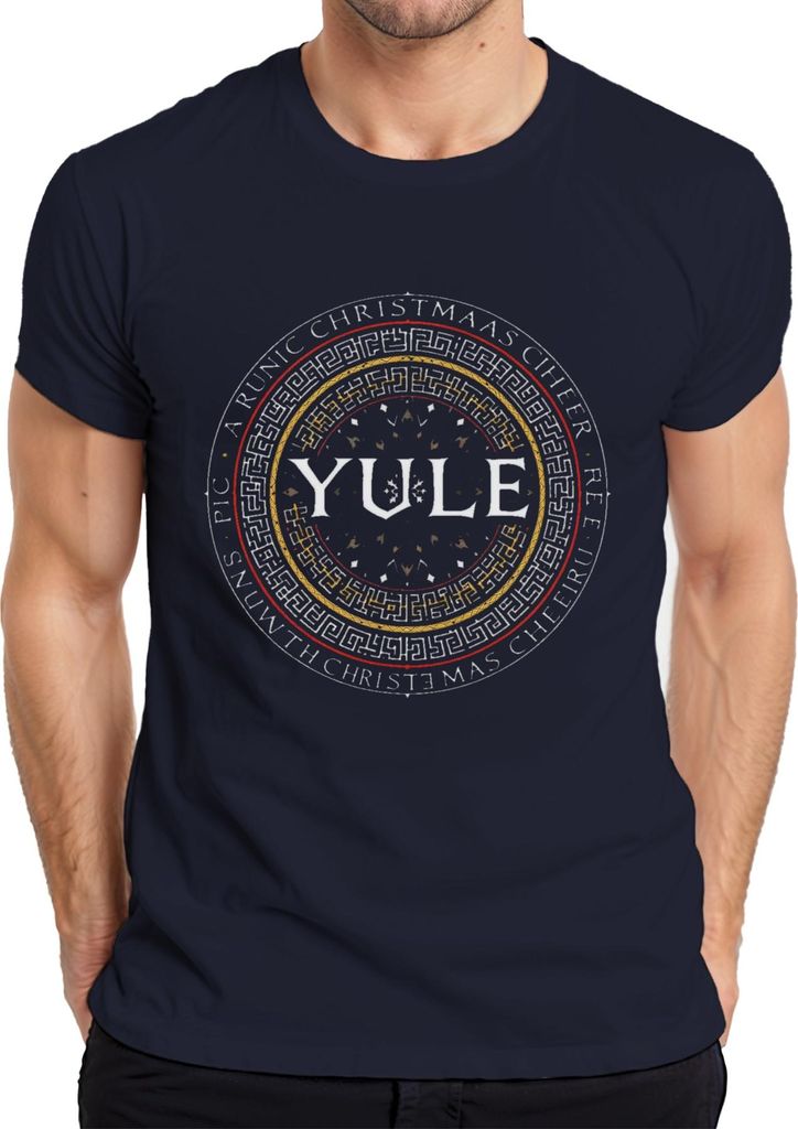 YULE Runen Weihnachtsgeschenk Wikinger Nordisch Mandala Gothic Herren T-Shirt, Navy, 3XL