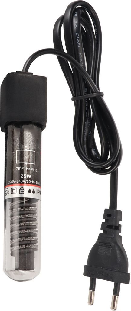 Aquarienheizer 26°C, Automatische Konstanttemperatur, Quarzglas, 25W, Tauchheizer mit Saugnapf, EU Stecker 220V