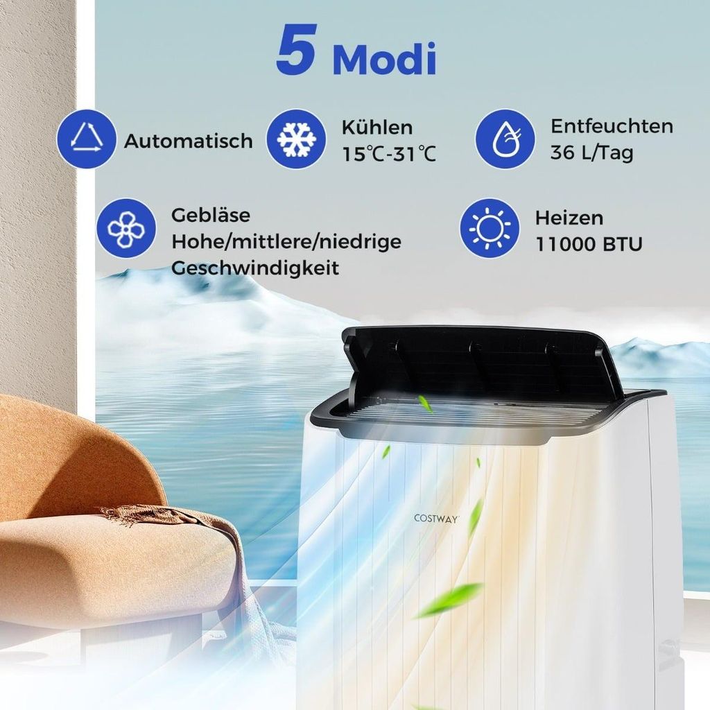 Tragbare Klimaanlage, Heizung und Luftentfeuchter mit 14000 BTU