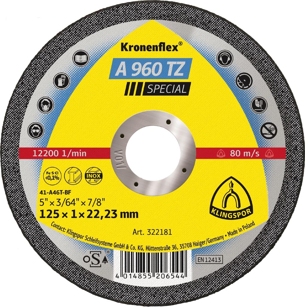 Klingspor A 960 TZ Trennscheiben, 125 x 1 x 22,23 mm gerade, für Edelstahl