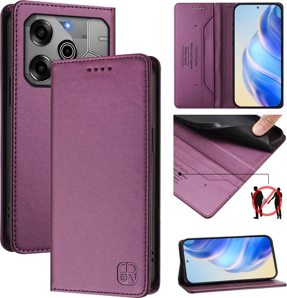 Lederhülle für Tecno Spark 6 Go/Spark Go 2020/Spark Go 2021 Hülle Flip Brieftasche Kartenfächern Ständer Schutzhülle Lila