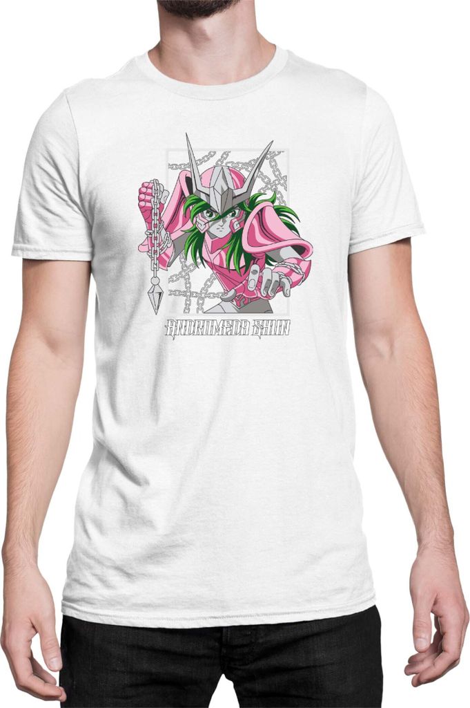 Herren T-Shirt Japan Anime Manga Saint Anime Seiya Andromeda Shun 01, Man 2XL / Weiß