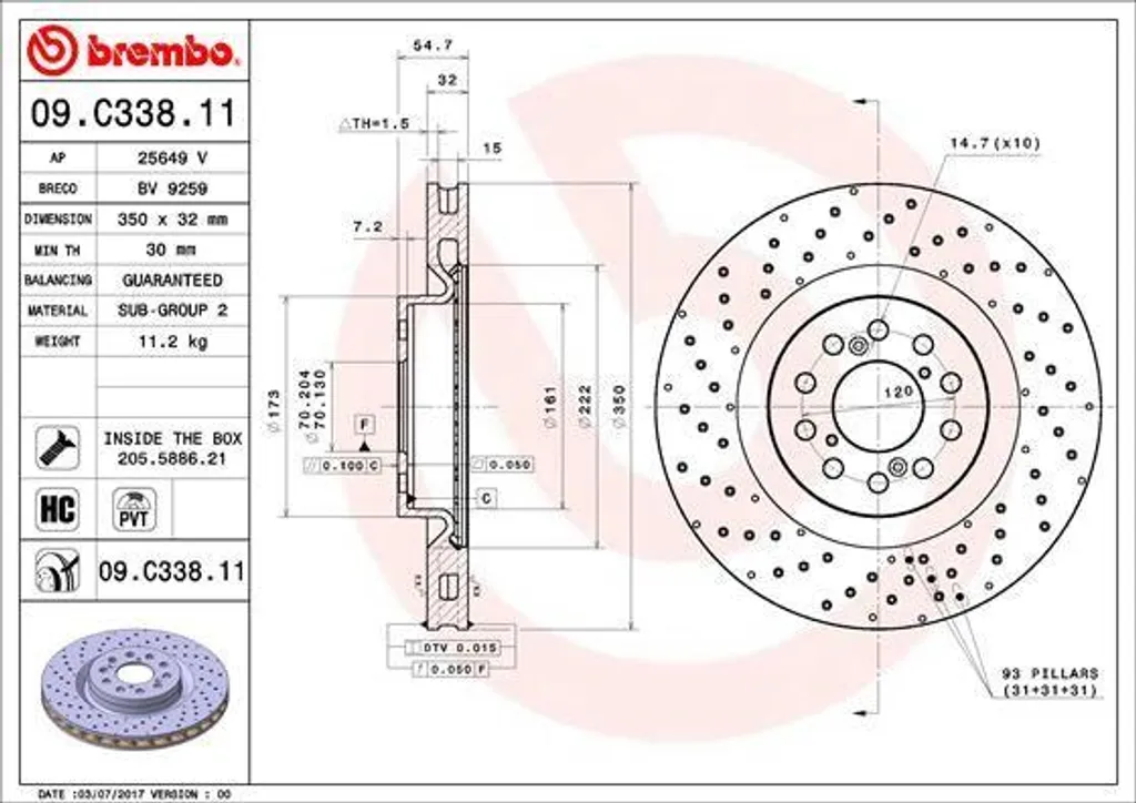 Disque de frein Brembo 09.C338.11 - Finissez-en avec les vibrations Civic