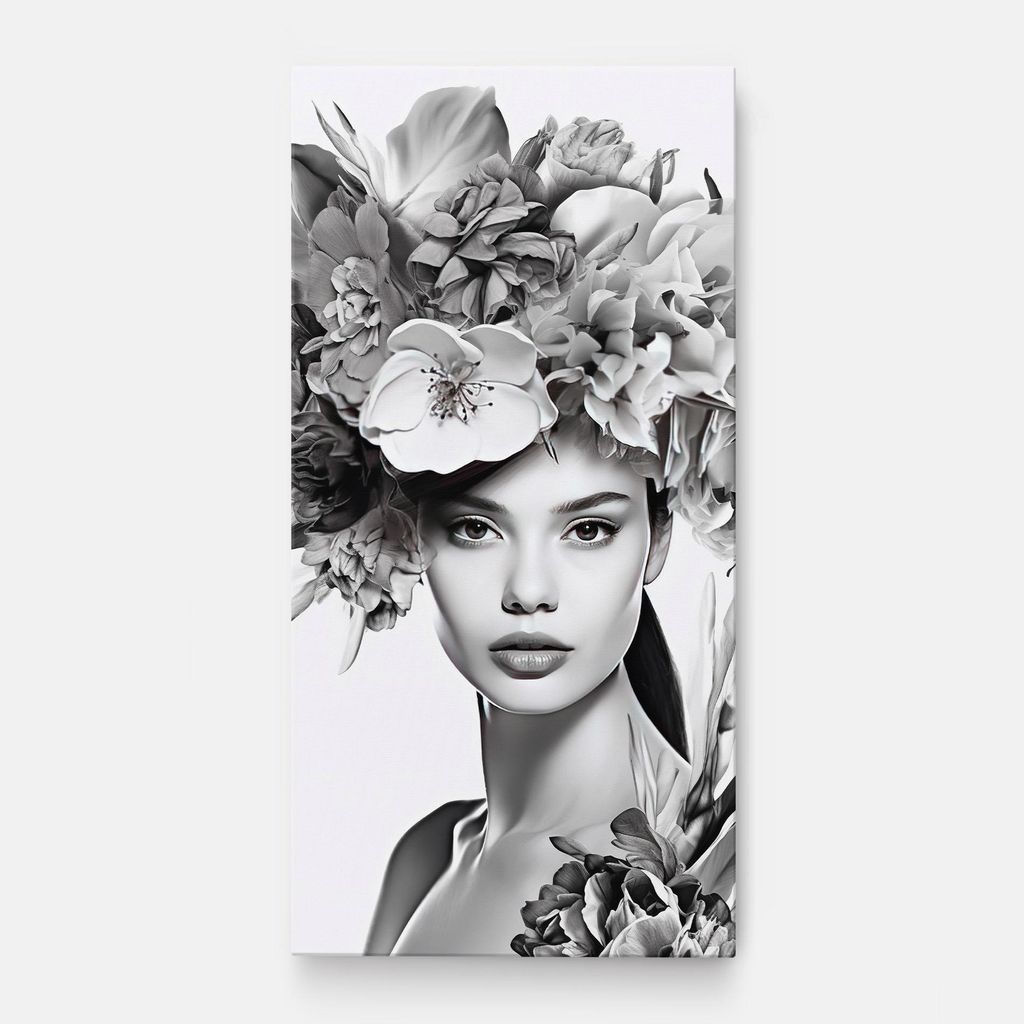 ARTHUB Leinwandbild 40x80 cm, Flower Crown Woman | Wohnzimmerdekoration, Hängende Bilder, Wanddekoration, Heimdekoration, Frauen, Porträts