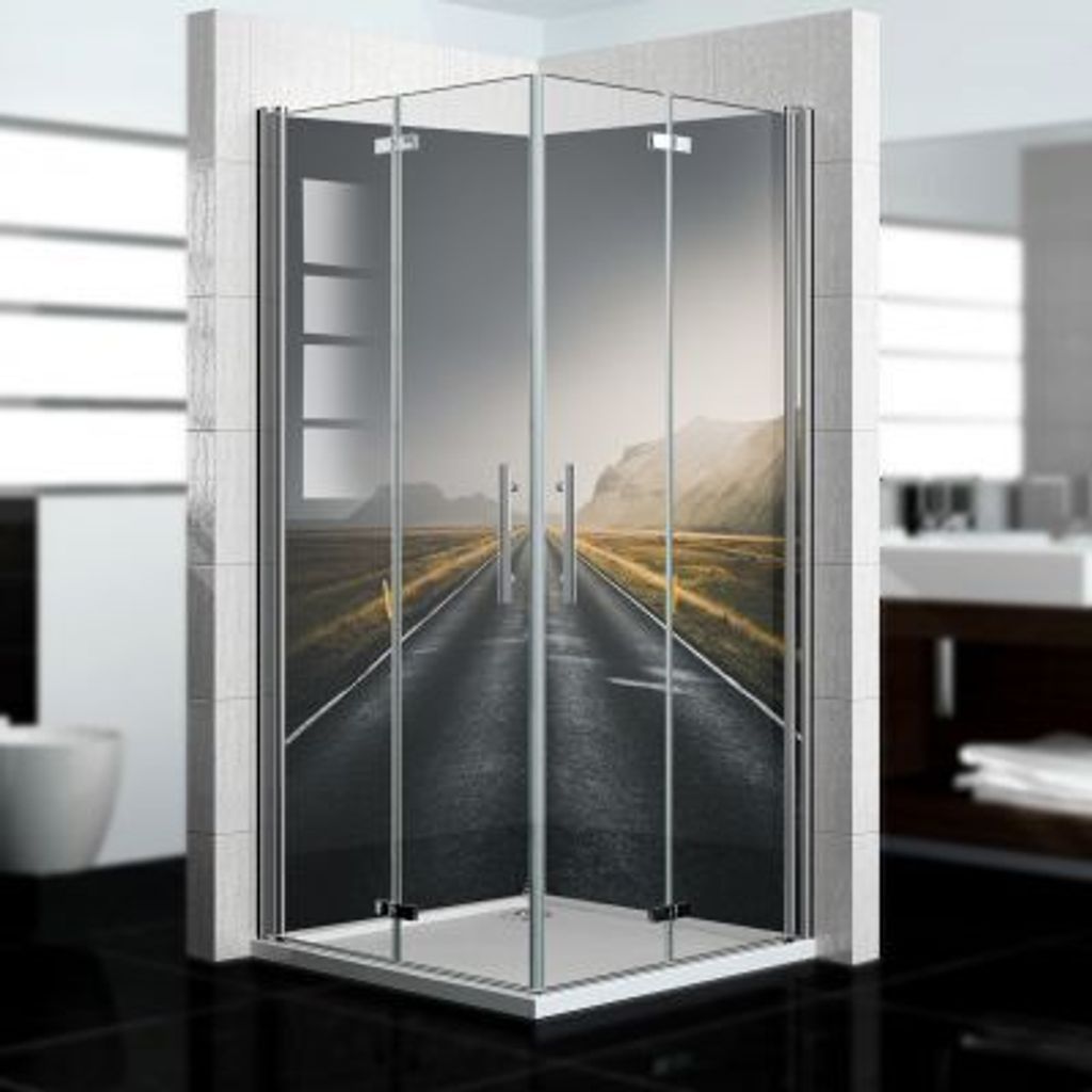 dedeco Eck-Duschrückwände Aluminium Aluminium wasserfest Motiv: Highway V1, 2 x 90x210x0,3cm, Fliesenersatz fugenlos Wandverkleidung Wandpaneele,...