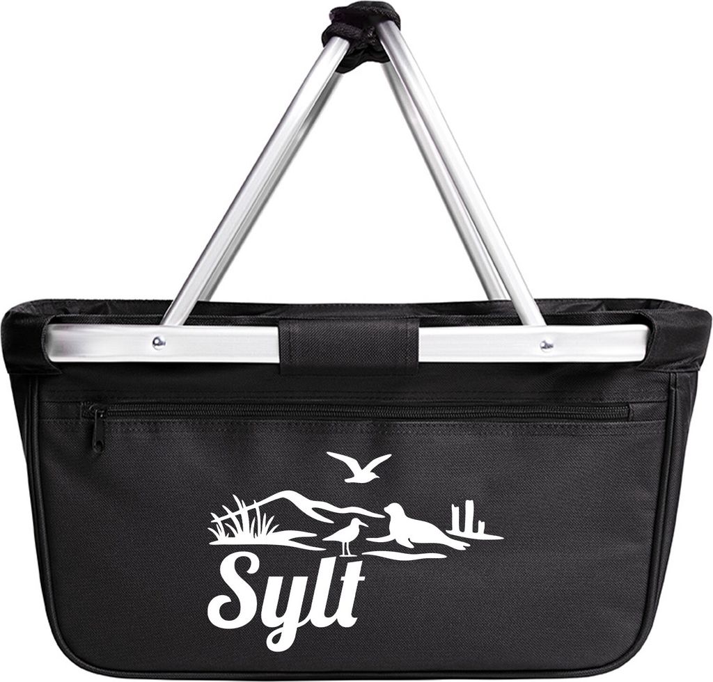 Huuraa Einkaufskorb Sylt Strandmotiv 20 Liter Black faltbarer Tragekorb Geschenkidee