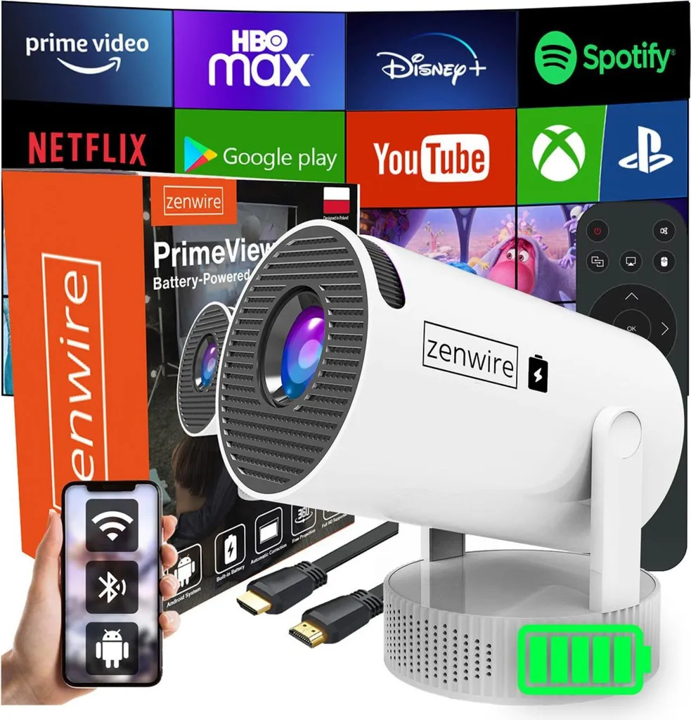 OFFERTA Mini Proiettore Android WLAN Full HD - Batteria Inclusa - Smart