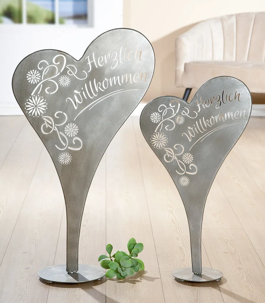 Déco Entrée : Cœur de Bienvenue en Métal Argenté 70cm pour Hall et Salon