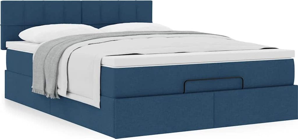 Design Ottoman-Bett mit Matratze Blau 140x200 cm Stoff, Klassische Betten Neu