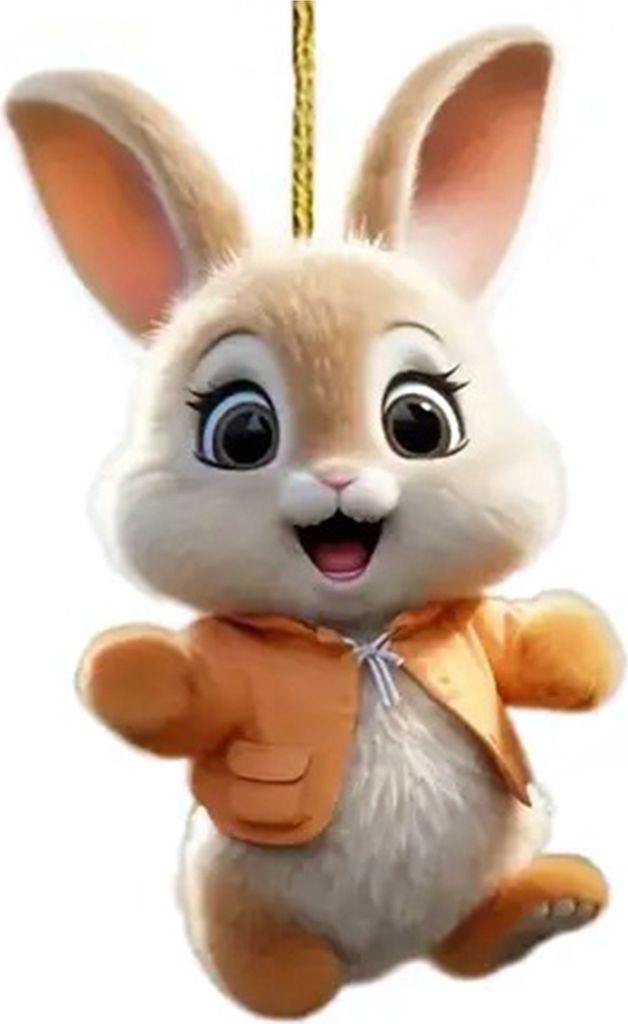 Hasen-Weihnachtsschmuck, Weihnachtsbaumschmuck, kleines Kaninchen-Muster, 2D, flacher dekorativer Acryl-Anhänger, Innen-Rückspiegel-Hängeornament