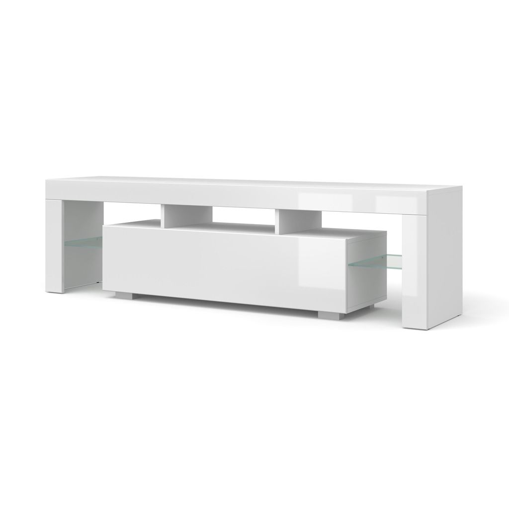TV-Schrank 160 cm WEIß MATT (Körper), WEIß GLANZ (Fronten)