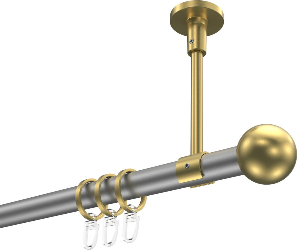 Interdeco Gardinenstange / Vorhangstange Silbergrau / Messing-Optik, Typ Sonette Luino (Kugel) Deckenmontage, 20 mm Ø 1-läufig, 540 cm