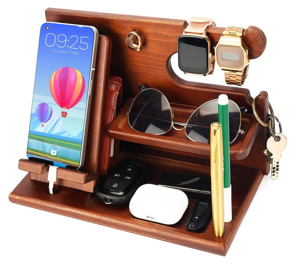 Belle Vous Schreibtisch Organizer Holz Ablage - Nachttisch/Desk Organizer - Für Telefon, Geldbörsen, Uhren, Gadget & Schlüssel Aufbewahrung -