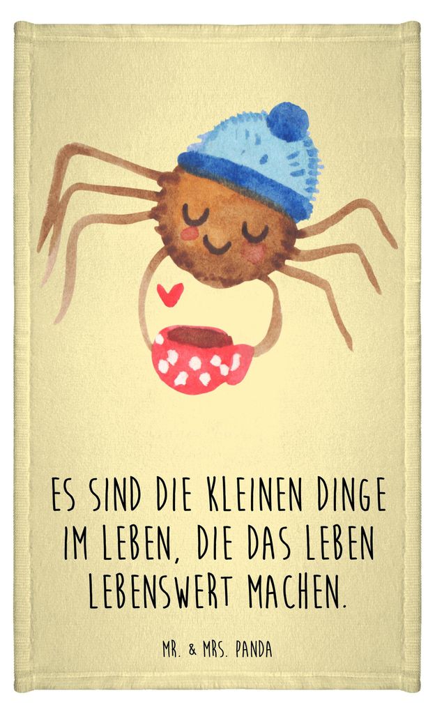 Mr. & Mrs. Panda Handtuch Gäste-WC Spinne Agathe Kaffee - Gelb Pastell - Geschenk, Lebensweisheiten, Frotteehandtuch, Gästehandtuch Bunt, Klein, ...
