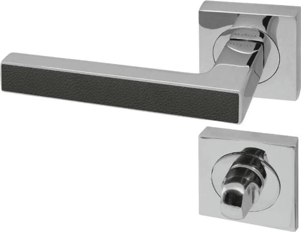 Béquille de porte design chrome et cuir gris basalte avec verrouillage