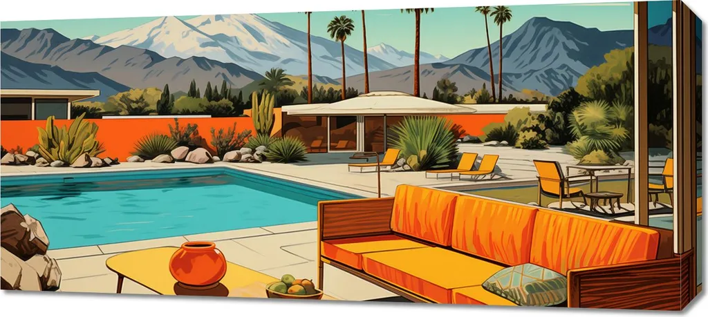 Quadro Panorama 90x40 California Pool | Poster Tela Design Luxury