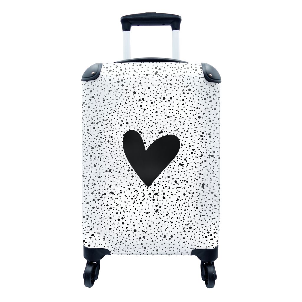MuchoWow Koffer Handgepäck Trolley Rollkoffer Kleine Reisekoffer mit 4 Rollen - Herz - Design - Weiß - Cabin Size < 55x40x23 cm & 55x40x20 cm -...