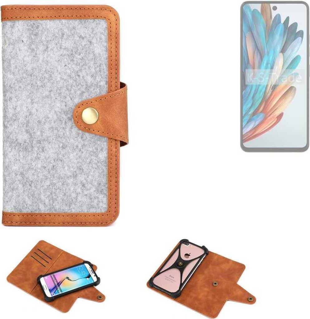 K-S-Trade Handyhülle kompatibel mit Nubia Music Schutzhülle Filz-Hülle Kunst-Leder hellgrau braun (1x)