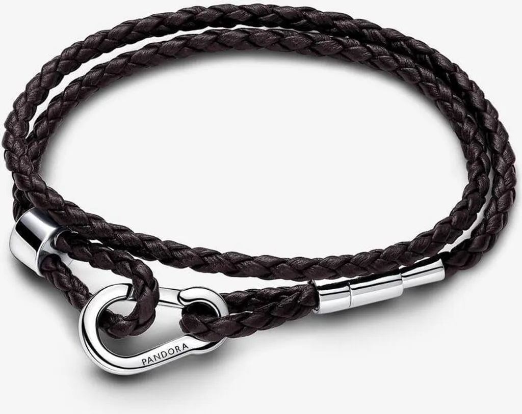 Pandora Moments Bracciale doppio in pelle intrecciata marrone 593338C01-D2 Bracciale da donna
