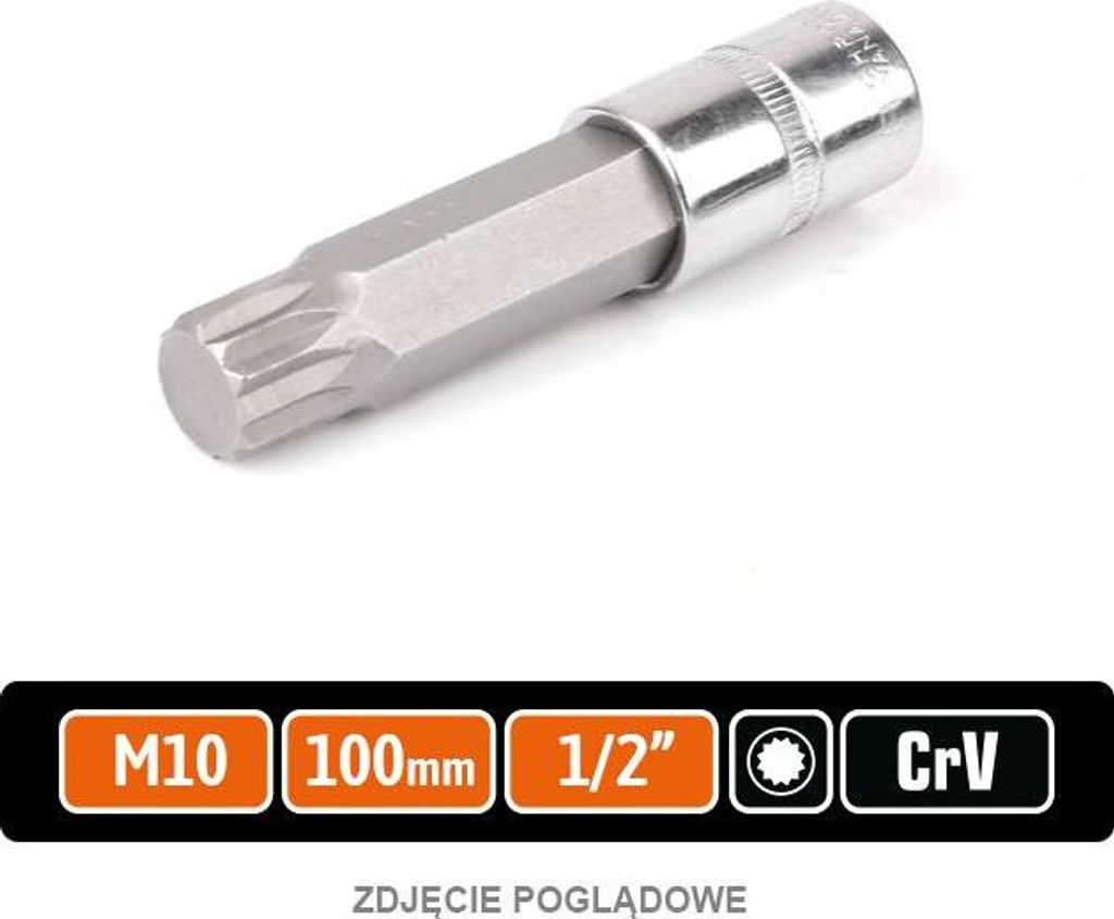 Steckschlüssel 1/2" mit Bit SPLINE 100 mm/M10 / TEGER