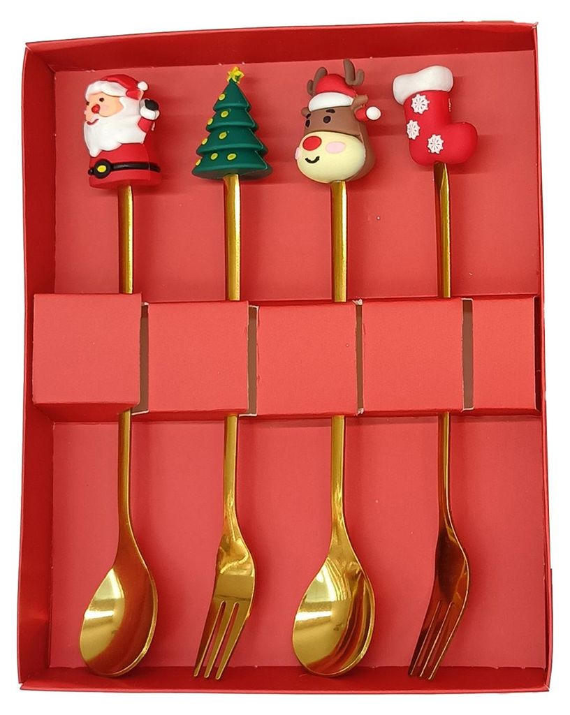 Weihnachtslöffel-Set aus Edelstahl mit Baum-, Weihnachtsmann- und Sternenmotiv, Kaffeerührlöffel, festliche Küchenutensilien, inklusive Geschen...