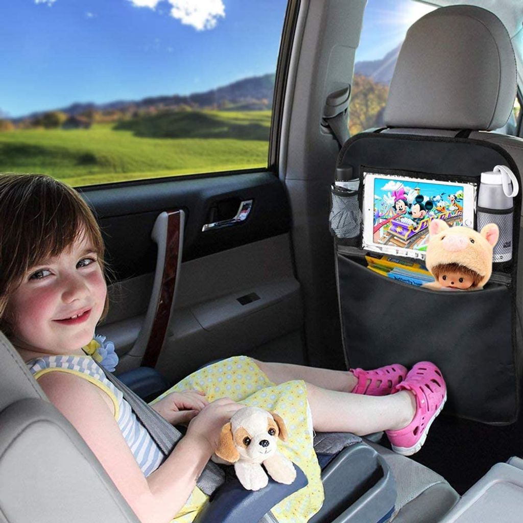Multifunktionale Autositz Organizer für Kinder Große Taschen und iPad-/Tablet-Fach 1Stück Wasserdicht Autositzschoner CNXUS Auto Rückenlehnenschutz Kick-Matten-Schutz für Autositz 