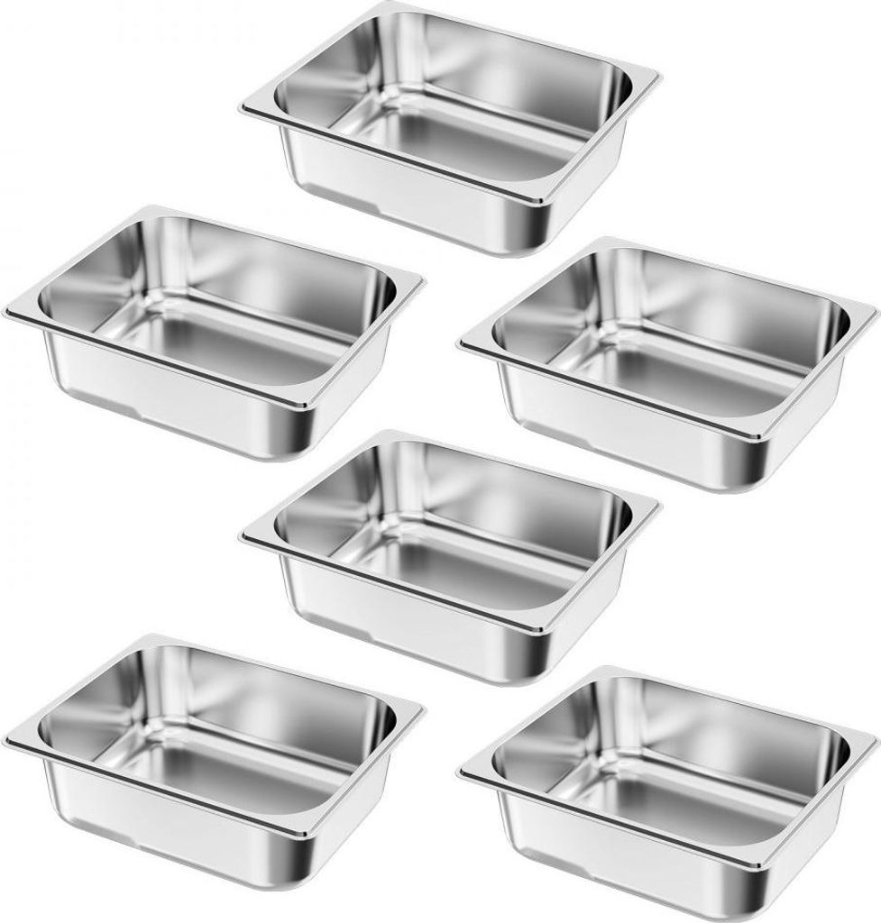 Gastronormbehälter Hotelpfanne 1/2 Größe 6L - 6 Stück Wiederverwendbare Behälter 98mm Tief - Rostfreier Catering Aufbewahrung, Panierschale, S...