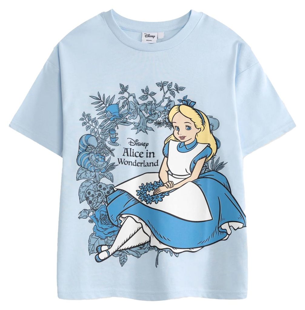 Alice In Wonderland - T-Shirt für Mädchen, kurzärmlig NS9922 (122) (Blau)
