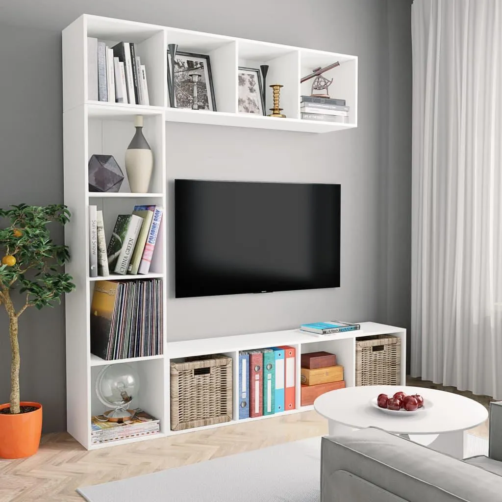 vidaXL Ensemble Bibliothèque et Meuble TV 3 Pièces Blanc 180x30x180 cm