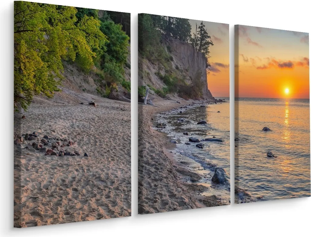 Quadri 3D-View SUNSET Mare e Spiaggia - Set 3 Pezzi 120x80 per Casa