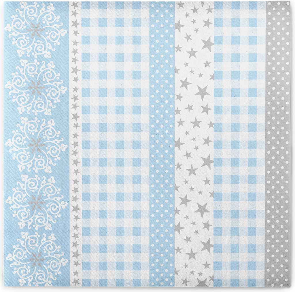 Sovie HORECA Weihnachtsserviette Calypso-Stripes in Silber-Blau aus Linclass Airlaid 40 x 40 cm, 50 Stück - Ornamente Sterne