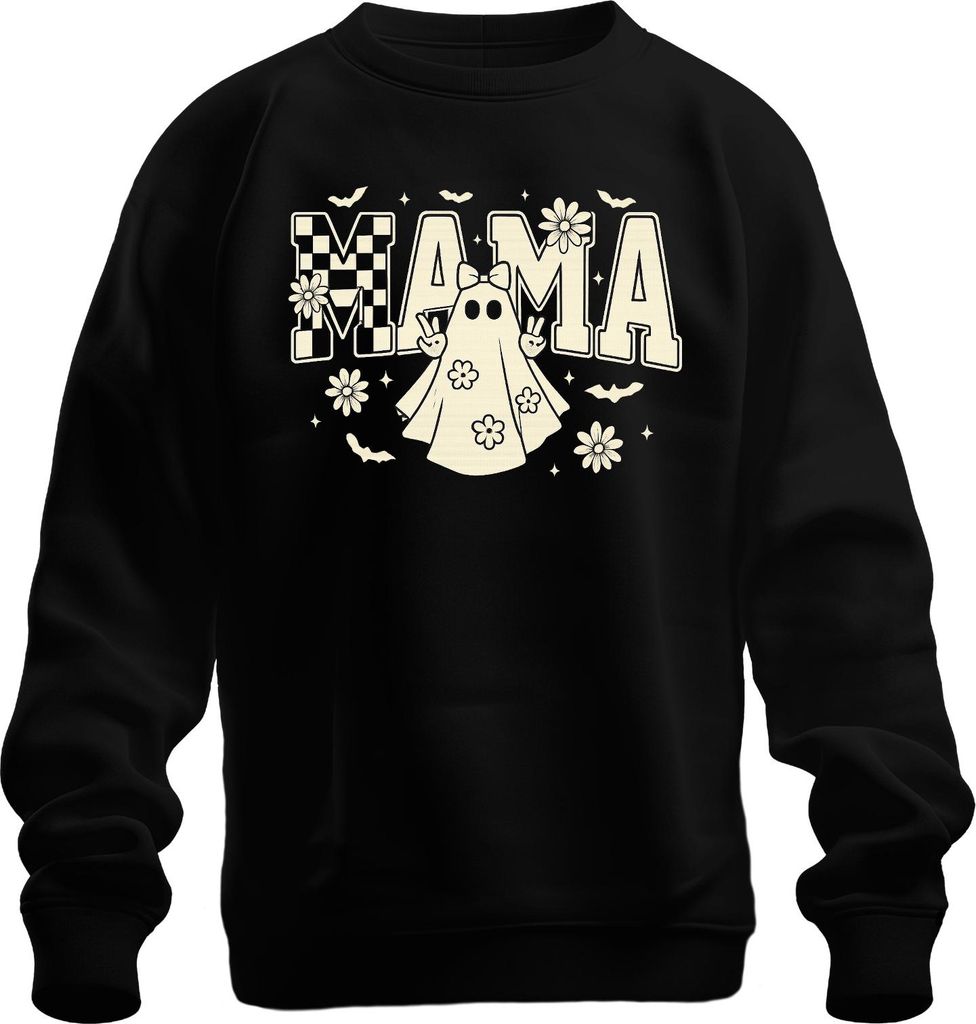 Mama Halloween Geist Blumen Peace Zeichen süß Retro Gänseblümchen Uni Sweatshirt Pullover, Schwarz, XXL