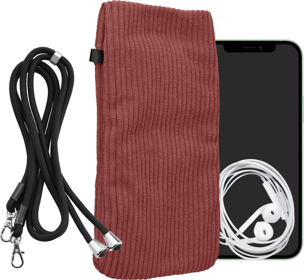 kwmobile Handytasche für Smartphones XL - 6,7/6,8" Handy Tasche - Cord Handy Hülle Dark Rose mit Kordel - Tasche mit Handykette 16,7 x 9,5 cm