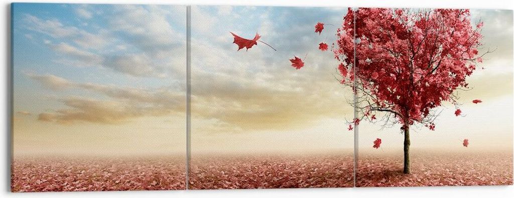 Bild auf Leinwand - Leinwandbild - Abstraktion Herbst Baum Blatt - 150x50cm - Wand Bild - Wanddeko - Leinwanddruck - Bilder - Kunstdruck - Wanddeko...