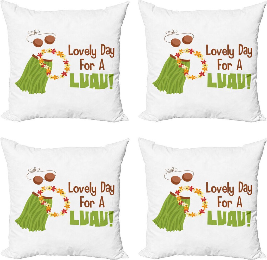ABAKUHAUS Luau Kissenbezug Set (4 Stück), Ethnische Tag für eine Luau Wording, Moderner Doppelseitiger Digitaldruck, 40 cm x 40 cm, Schokoladen-K...