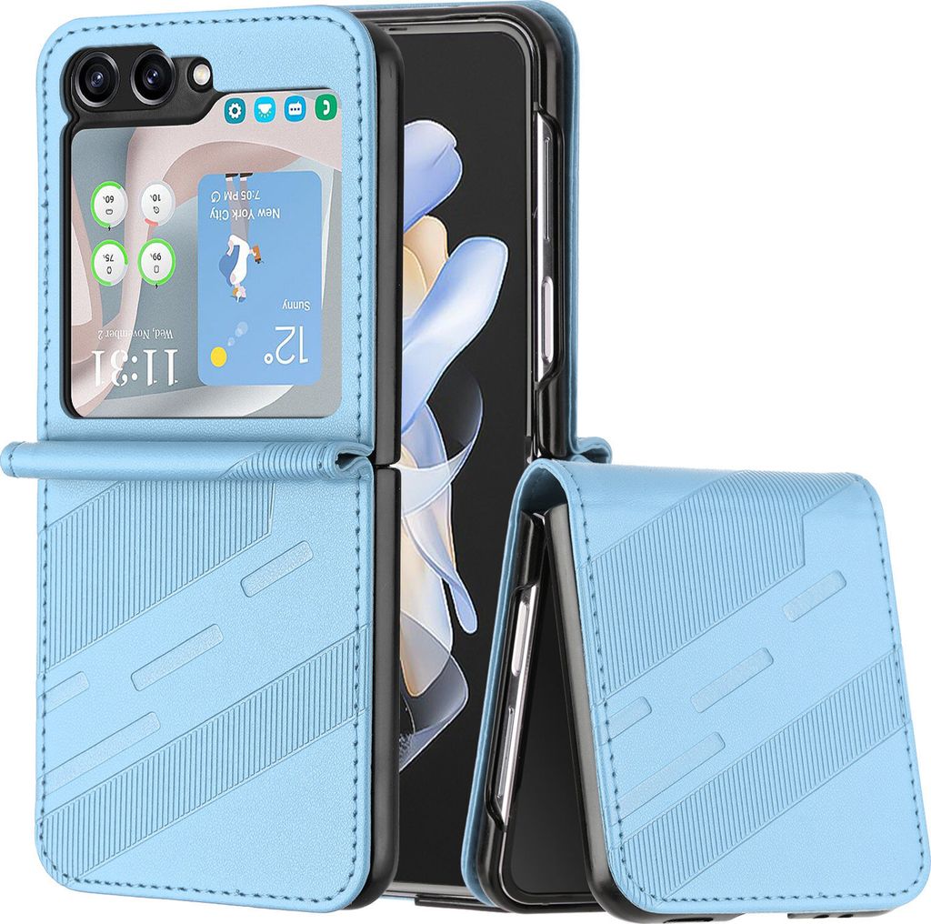 Hülle für Samsung Galaxy Z Flip 5, Kunstleder Brieftaschen Handyhülle mit Kartenfach und Standfunktion Hellblau